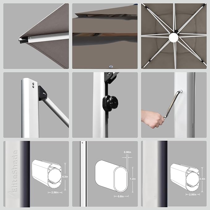EliteShade USA APOLLO 3-Tier 10x13FT Full Aluminum Cantilever Patio Umbrella for Outdoor Restaurant Garden Courtyard Deck Pool and Marketing with Light (No battery), Rust