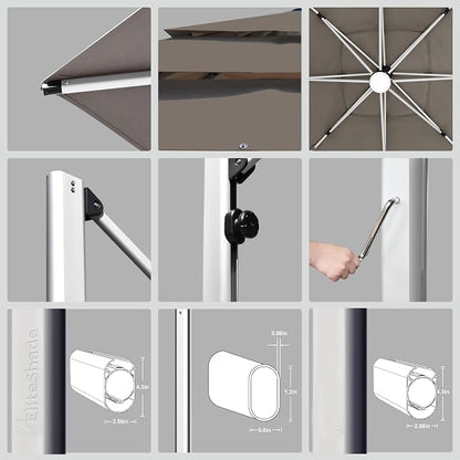 EliteShade USA APOLLO 3-Tier 10x13FT Full Aluminum Cantilever Patio Umbrella for Outdoor Restaurant Garden Courtyard Deck Pool and Marketing with Light (No battery), Rust