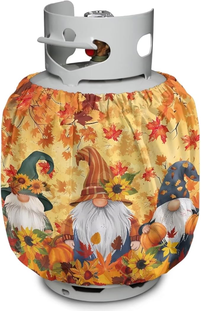 Fall Propane Tank Cover 20lb Maple Gas Tank Cylinder Cover with Elastic Edge RV Gas Cylinder Storage Pocket for Outdoor Camping Yard Party