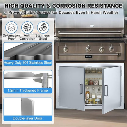 Outdoor Kitchen Door 30" W x 21" H-304 Stainless Steel Never Rust Cabinet Door-Double Layer-BBQ Access Doors-Weatherproof GrillDoor-Flush Mount BBQ Island Doors-MetalDoor for Outdoor Indoor Kitchen