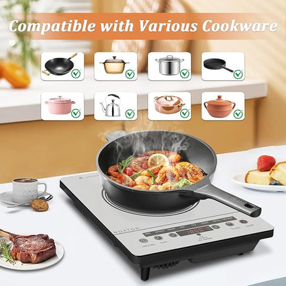 Noxton Portable Electric Stove 110V, 1800W Single Burner Electric Cooktop, Countertop Burner Electri Hot Plate, 4 Hour Timer, 9 Power Level, Child Safety Lock, Compatible with All Cookware(Grey)