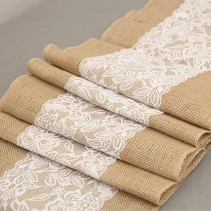 AK TRADING CO. Burlap & Lace Table Runner (Ivory Lace, 12x120 Inches) Perfect for Rustic Theme Weddings, Events, Parties, BBQ's, Dining Table & Home Décor