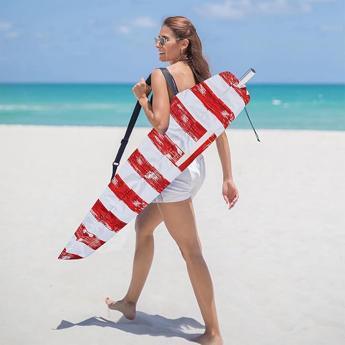 AMMSUN 7.5ft Heavy Duty HIGH Wind Beach Umbrella Commercial Grade Patio Beach Umbrella with Air Vent Ash Wood Pole & Carry Bag UPF 50+ Protection American flag