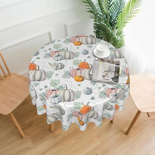 Sweetshow Thanksgiving Fall Round Tablecloth 60 Inch for Watercolor Autumn Pumpkin Tablecloth Polyester Washable Circle Table Cover Table Cloth for Kitchen Dining Room Picnic Patio Wedding Party
