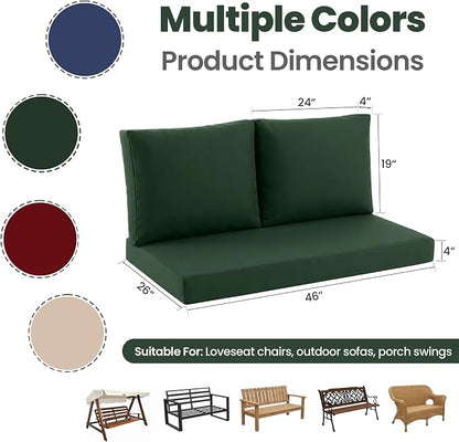 Outdoor Loveseat Cushion Set, 46" x 26" Loveseat Cushions for Outdoor Furniture, Waterproof & Fade-Resistant Patio Furniture Cushions, Deep Seat Cushion for Bench, Swing and Couch, ForestGreen