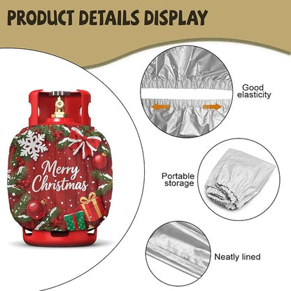 Merry Christmas Propane Tank Cover 20lb Christmas Gas Tank Cylinder Cover for Outdoor Easy to Install RV Gas Cylinder Storage Pocket for Yard Party RV Travel Trailer