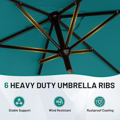 AreShark 6.5 x 10 FT Rectangular Valance Patio Umbrella, Outdoor Umbrella with Tilt and Crank, Market Table Umbrellas W/ 6 Ribs UV Protection for Garden, Deck, Backyard and Pool, Lake Blue