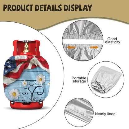 American Flag Propane Tank Cover 20 lb Patriotic Weather Resistant Windproof Gas Cylinder Polyester Daisy 4th of July Decoration Slip-On Standard Tank Cover