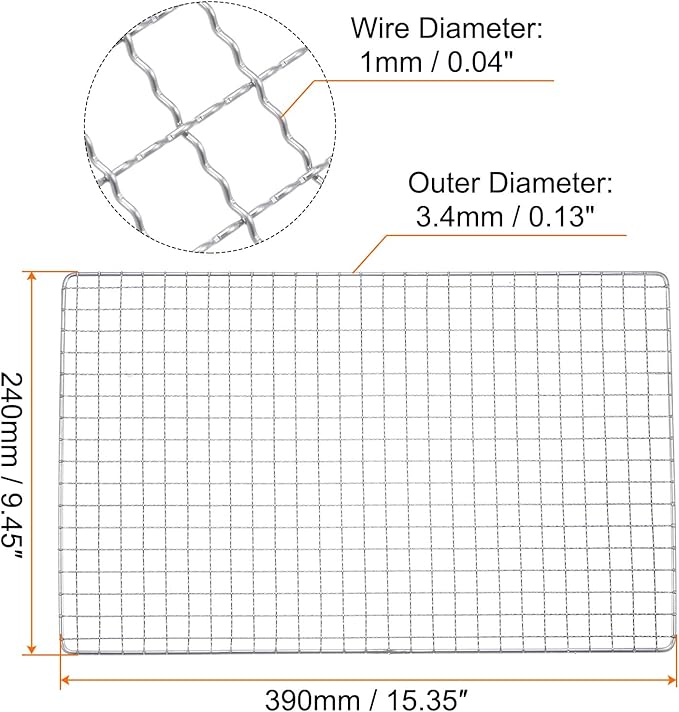 HARFINGTON Square BBQ Grill Net 15.4"x9.4" Stainless Steel Cross Wire Barbecue Mesh Mat for Baking Smoking Charcoal Grilling Roasting
