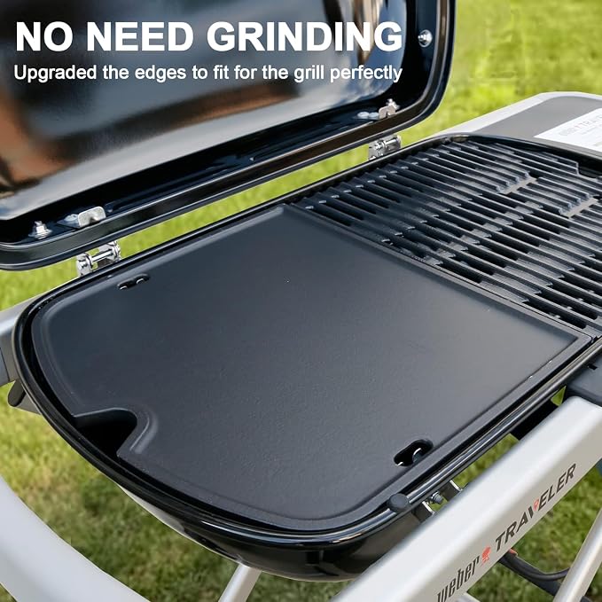 Hisencn 7034 Cast Iron Griddle for Weber Traveler Gas Grill | Cast Iron Griddle for Flat-Top Cooking; Fits Weber Traveler 9010001 Portable Gas Grill; Even Heat Distribution