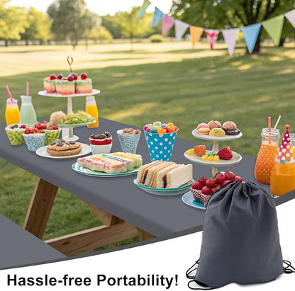 Smiry Picnic Table Cover with Bench Covers, Waterproof Elastic Fitted Polyester Tablecloths for 8 Ft Rectangle Tables, Washable Windproof Tablecloth for Camping, RV & Outdoor (Grey, 30x96 Inches)