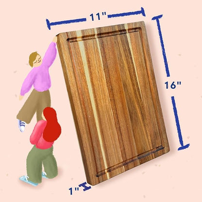 Non-Toxic Acacia Wood Cutting Board, Mineral Oil & Plastic Free, 16x11 in (Pack of 2)