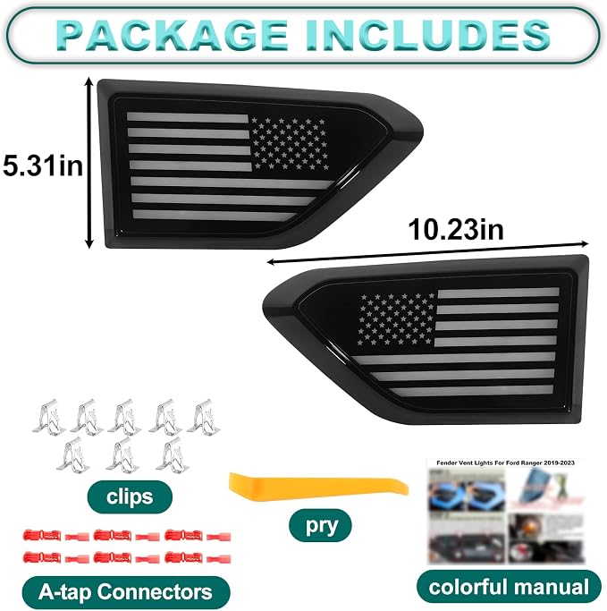 Led Amber Grill Lights and Fender Light for Ford Ranger Accessories 2019-2023 Bundle -Switchback DRL with Amber Turn Signal & Vehicle-Custom Grille Lights