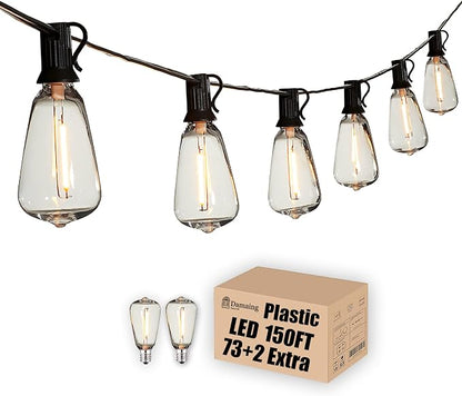 Outdoor String Lights 150FT Lighting Waterproof for Outside Patio Backyard | 150FT Connectable Outdoor Lights,75 Plastic Dimmable ST38 Edison Bulbs for Porch Bistro Garden Gazebo Balcony Cafe Deck Yard