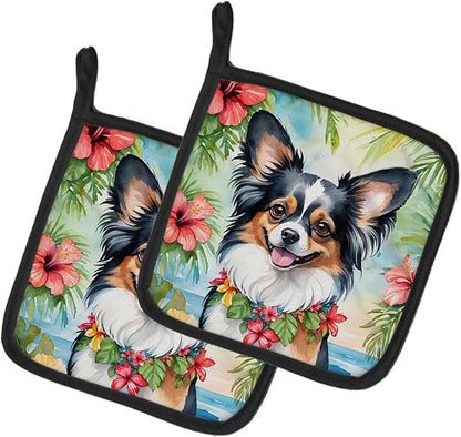 Caroline's Treasures Papillon Luau Pair of Pot Holders Kitchen Heat Resistant Pot Holders Sets Oven Hot Pads for Cooking Baking BBQ, 7 1/2 x 7 1/2
