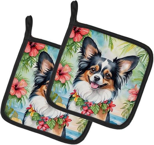 Caroline's Treasures Papillon Luau Pair of Pot Holders Kitchen Heat Resistant Pot Holders Sets Oven Hot Pads for Cooking Baking BBQ, 7 1/2 x 7 1/2