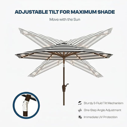 10FT Solar Patio Umbrella with Lights, Outdoor Table Market Umbrella with 32 LED Lights, 8 Sturdy Ribs, Push Button Tilt and Crank for Pool, Deck and Garden, UV-Resistant