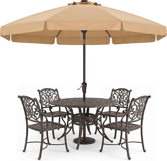 ABCCANOPY 11ft Scalloped Patio Umbrella, Outdoor Table Umbrella with Tilt and Crank, Fiberglass Ribs Deck Umbrella for Patio, Pool, Garden, Picnic (Khaki)