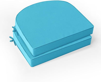 Outdoor Chair Cushions Set of 2: Waterproof & Fade Resistant Patio Furniture Cushions - 18.5 x 16 x 2 Inch Non Slip Round Corner Seat Cushion Pads with Removable Cover for Garden Yard Lawn, Teal
