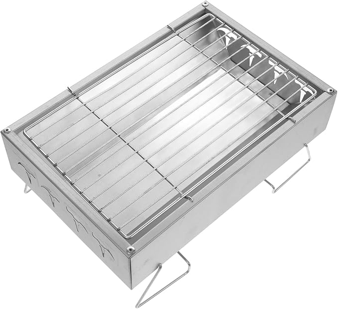 INOOMP Foldable Stainless Steel Bbq Grill Rack Outdoor Charcoal Barbecue Cooking Stove for Camping Hiking Picnic 36x26.5x17.5cm Portable Grill Tool