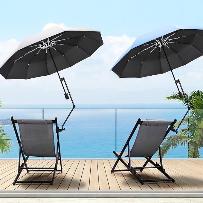 XLINGZA UPF 50+ UV Protection Beach Umbrella with Adjustable Universal Clamp