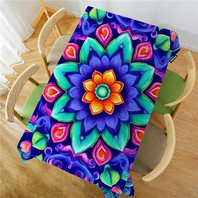 Swono Tablecloth 52"X70" Mandala Blue, Watercolor Mandala Floral Pattern Rectangle Table Cover Anti-Oil Tablecloth for Dining Tables, Parties, Wedding and Banquet Decoration