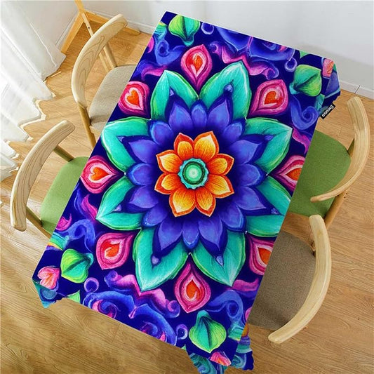 Swono Tablecloth 52"X70" Mandala Blue, Watercolor Mandala Floral Pattern Rectangle Table Cover Anti-Oil Tablecloth for Dining Tables, Parties, Wedding and Banquet Decoration