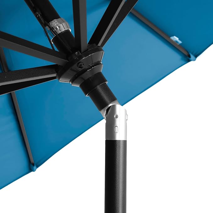 California Umbrella 12-Year-Non-Fading, 9Ft Premium Sunbrella Patio Umbrella, Hand-Crank, Button-Tilt, Black Frame, Regatta Fabric