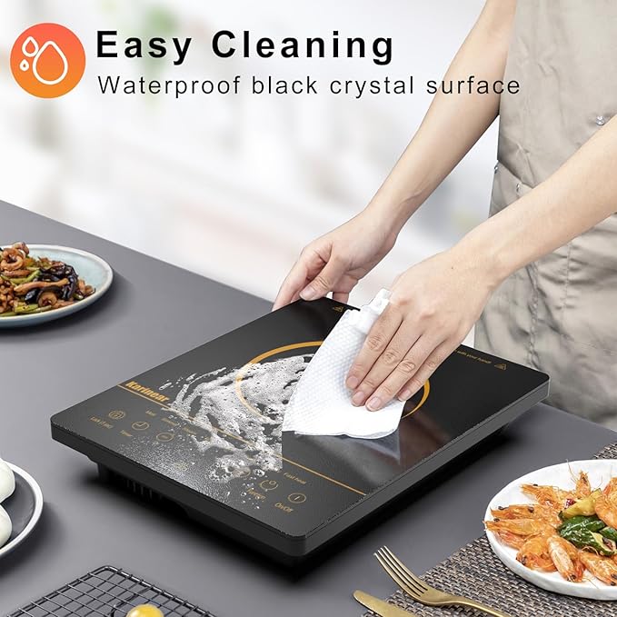 Karinear Portable Electric Cooktop, Electric Stove Single Burner Ceramic Cooktop with Touch Control,Safety Lock, Timer, Residual Heat Indicator, Overheat Protection, 1800W 110V Infrared Burner(Gold)
