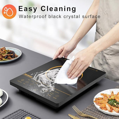 Karinear Portable Electric Cooktop, Electric Stove Single Burner Ceramic Cooktop with Touch Control,Safety Lock, Timer, Residual Heat Indicator, Overheat Protection, 1800W 110V Infrared Burner(Gold)