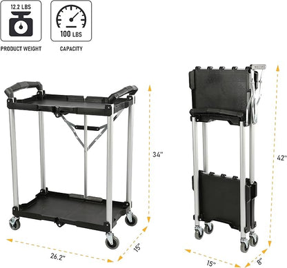 Olympia Tools 89-356 Pack-N-Roll Folding Collapsible Service Cart, Black, 50 Lb. Load Capacity per Shelf, 2-Layers