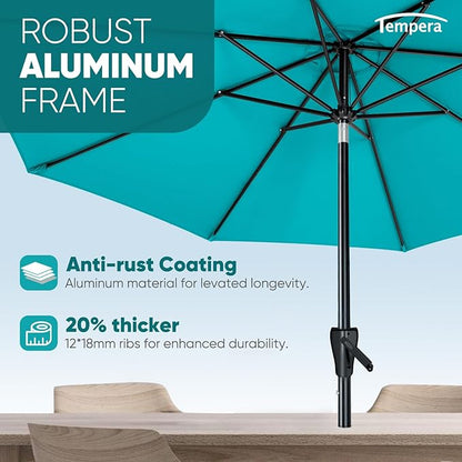 Tempera Patio Market Outdoor Table Umbrella with Auto Tilt and Crank, Large Sun Umbrella with Sturdy Pole & Fade Resistant Canopy, Easy to Set