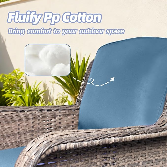 6 Piece Outdoor Patio Furniture Set, High Back Chairs with Extra Thick Cushions, Outdoor Sectional Sofa Sets with Coffee Table & Ottomans for Porch Balcony Deck Yard, Peacock Blue