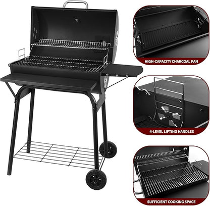 Charcoal Grill Outdoor BBQ Grill 30INCH Barrel Charcoal Grills with Side Table, 627 Square Inches, Outdoor Backyard Camping Picnics, Patio and Parties, Black by DNKMOR