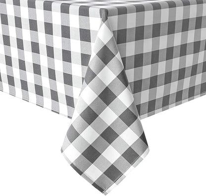 Hiasan Checkered Tablecloth Rectangle - Satin Resistant, Waterproof and Washable Gingham Table Cloth for 6 Foot Table, 60 x 84 Inch, Grey and White