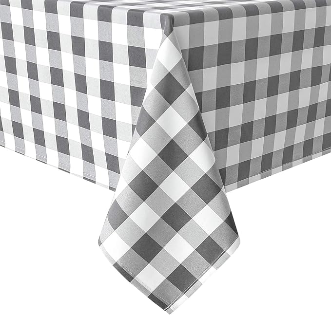 Hiasan Checkered Rectangle Tablecloth - Stain Resistant, Waterproof and Wrinkle Resistant Washable Table Cloth for Dining Room, 30 x 60 Inch, Grey and White Gingham Pattern