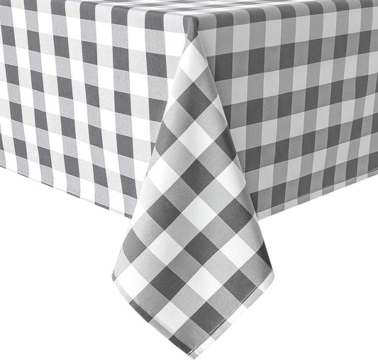 Hiasan White and Grey Checkered Tablecloth Square - Waterproof and Stain Resistant Gingham Table Cloth, Washable Polyester, 60 x 60 Inch