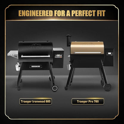QuliMetal Folding Front Shelf for Traeger Pro 780 and Ironwood 885, Heavy-Duty Grill Prep Table with Cutting Board, Stainless Steel Basin, Lid and 5 Hooks, 32.5" x 11.5" Pellet Grill Shelf Accessory