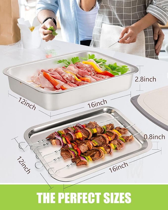 Grill Prep Trays Set Of 5,BBQ Tray,Grilling Prep And Serve Trays,Stainless Steel Food Prep Tray,Grill Carry System,Marinade Container with Lid and Cutting Board,BBQ Grill Accessories,Grilling Gifts