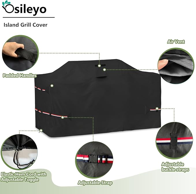 86 Inch Island Grill Cover - 600D Heavy Duty Waterproof All Weather Protection Outdoor Cover,Black