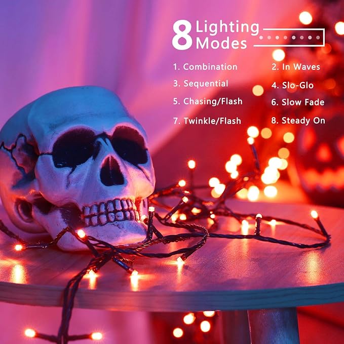 Brizled Outdoor Halloween Lights Indoor Orange Halloween LED Light String | 240 LED 95.14ft; 8 Mode; Connectable; Timer; Waterproof; Plugin Mini Halloween Light for Outside Spooky Porch Yard Tree Party