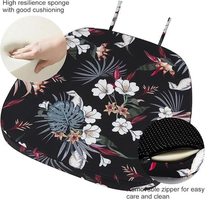 GUEGLSA Outdoor Waterproof Seat Cushions 14x14 inch, Non Slip Metal Chair Pad with Ties, U Shaped Metal Chair Cushion for Kitchen Dining Patio Chair, Set of 2, White Flower