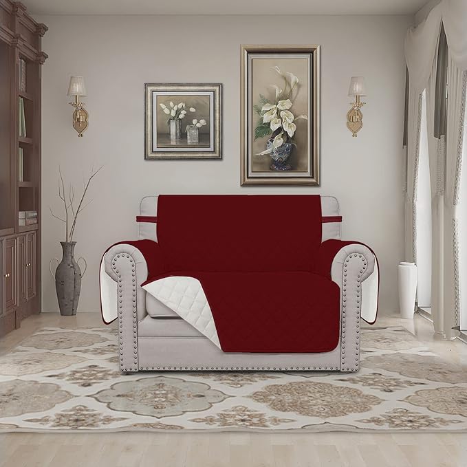 Easy-Going Reversible Couch Cover, Oversized Chair, Christmas Red/Ivory | Machine Washable Slipcover For Dogs, Water Resistant Furniture Mat For Living Room, Non-Slip Sofa Cover, Pet Friendly