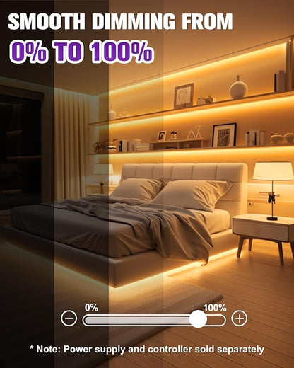HitLights COB LED Strip Lights Warm White 2700K, 16.4ft Premium 12V Tape Light High Density, 2400 LEDs, 305+ LM/FT, CRI 90+, IP30, Lighting for Kitchen, Cabinets, UL Listed (Power Source Not Included)