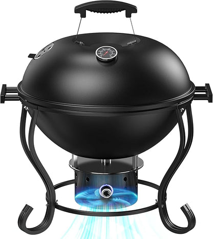18 Inch Portable Charcoal Grill with Adjustable Fan, Outdoor BBQ Fire Pit, Easy to Light Charcoal/Wood, Small Round Kettle Smoker for Backyard Cooking, Barbeque, Camping, Black