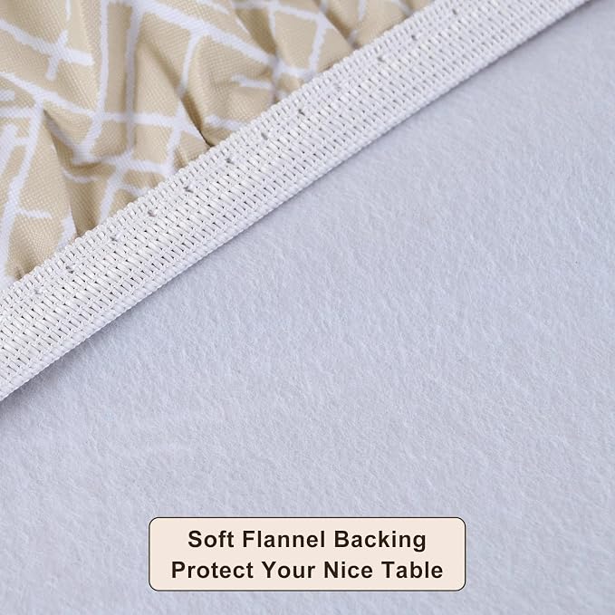 LIBERECOO Round Vinyl Fitted Tablecloth with Flannel Backing Elastic Edge Table Cover Waterproof Stain-Resistant Wipeable Tablecloths Fits 45-56 Inch Round Tables