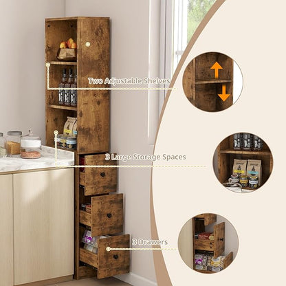 ARTETHYS Storage Cabinet Tall Narrow Bathroom Organizer with 3-Level Adjustable Shelves Slim Free Standing Space Saver for Living Room Kitchen, Rustic