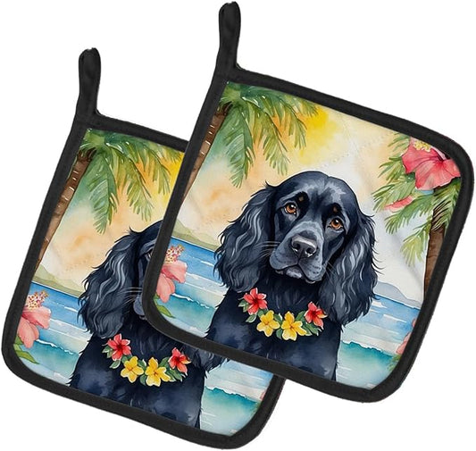 Caroline's Treasures Cocker Spaniel Luau Pair of Pot Holders Kitchen Heat Resistant Pot Holders Sets Oven Hot Pads for Cooking Baking BBQ, 7 1/2 x 7 1/2