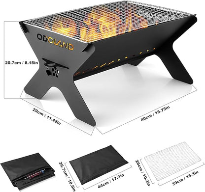 Odoland Bundle - 2 Items Camping Campfire Grill and 29pcs Stainless Steel Utensils Camping Tableware Kit