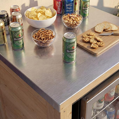 MOUMON Outdoor Mini Fridge Cabinet with Stainless Steel Countertop, 24” Solid Cedar Patio Refrigerator Stand, Oak 27.6”W x 23.6”D x 37.4”H